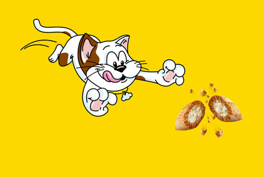 An image of a cartoon cat chasing a treat