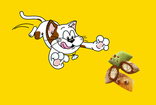 An image of a cartoon cat chasing a treat