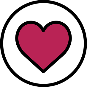 A red heart in a white circle