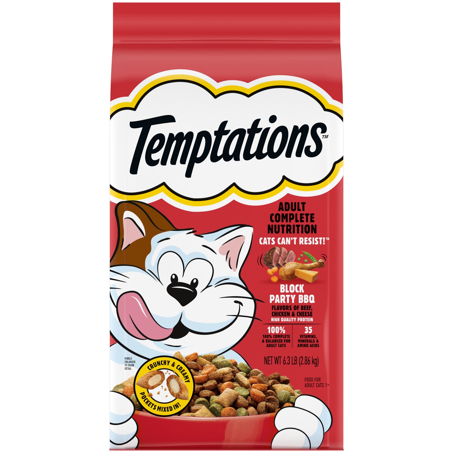 [Temptations][TEMPTATIONS Adult Dry Cat Food, Block Party BBQ Flavor, 6.3 lb. Bag][Main Image (Front)]
