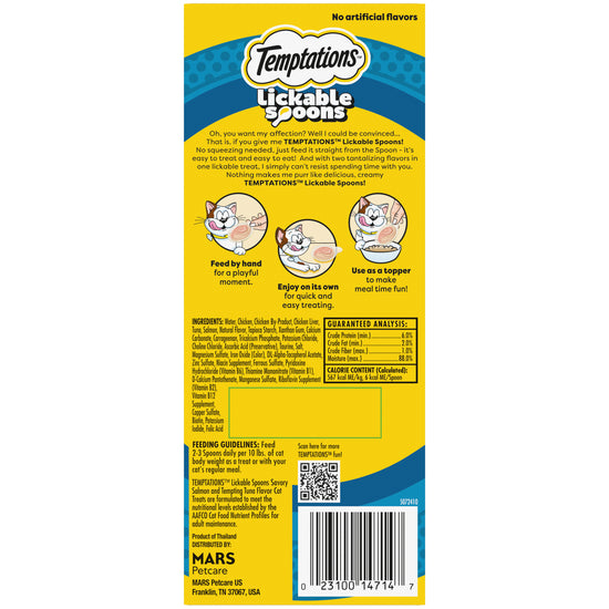 [Temptations][Temptations Lickable Spoons, Savory Salmon and Tempting Tuna Flavor, Pack of 4][Back Image]