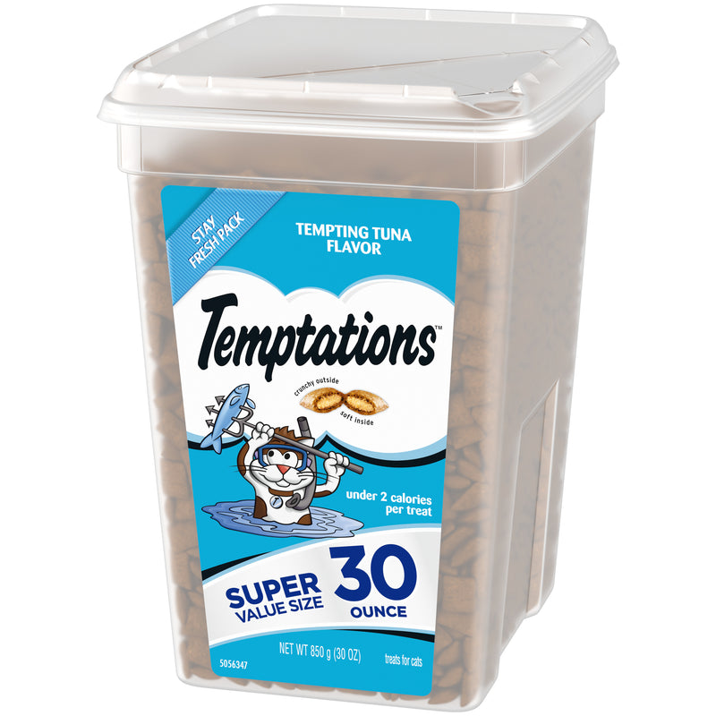 [Temptations][TEMPTATIONS Classic Cat Treats, Tempting Tuna Flavor, 30 oz. Tub][Image Center Right (3/4 Angle)]