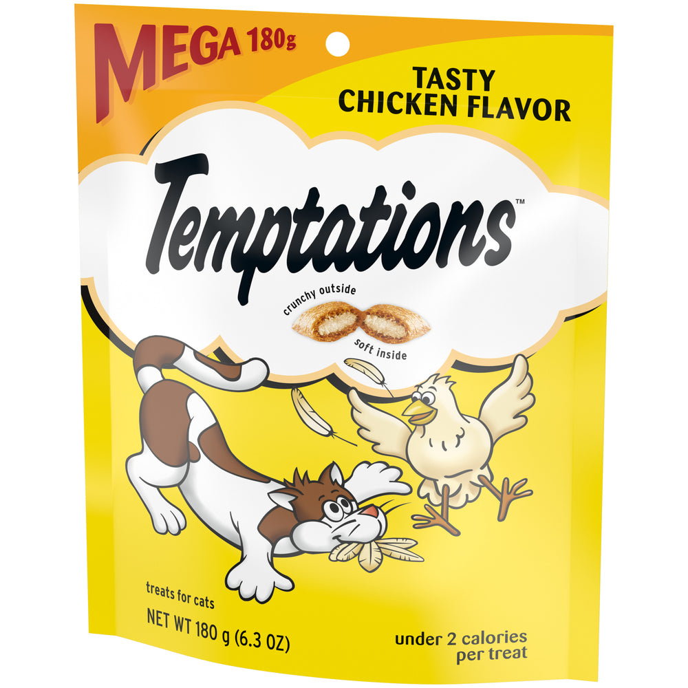 [Temptations][BUNDLE TEMPTATIONS Classic Cat Treats, Tasty Chicken Flavor, 6.3 oz. Pouch][Image Center Right (3/4 Angle)]