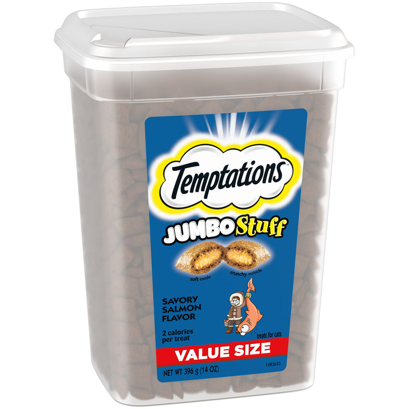 [Temptations][TEMPTATIONS JUMBO STUFF Savory Salmon 14oz Value Pack][Image Center Left (3/4 Angle)]