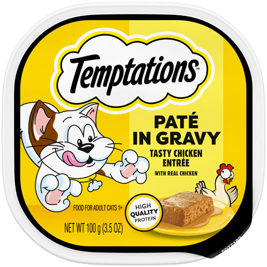 [Temptations][Temptations Wet Cat Food, Tasty Chicken Flavor Paté in Gravy, 3.5 oz. Tray][Main Image (Front)]