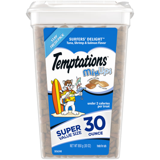 [Temptations][TEMPTATIONS MIXUPS, Crunchy and Soft Cat Treats, Surfers’ Delight Flavor, 30 oz. Tub][Main Image (Front)]