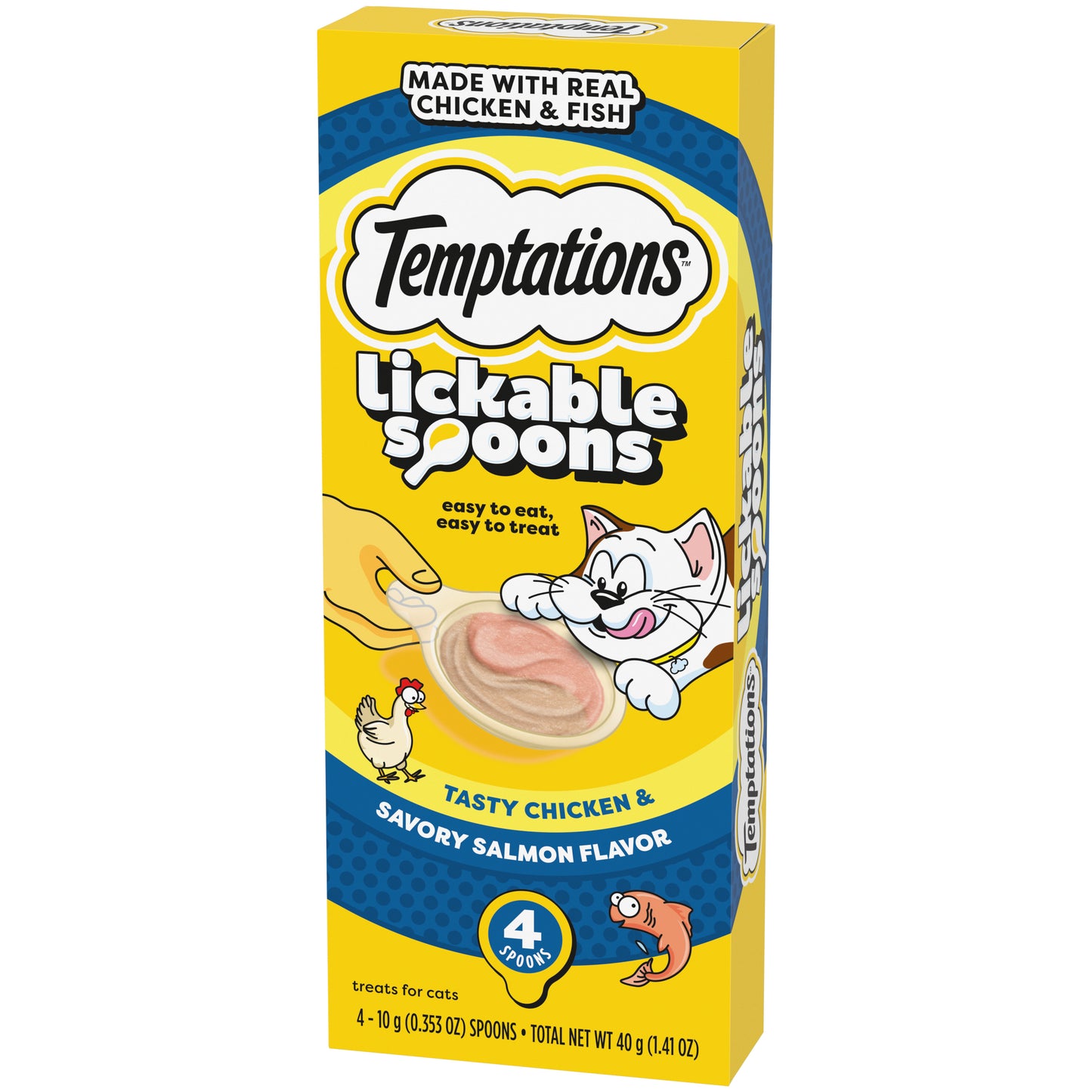 [Temptations][Temptations Lickable Spoons, Tasty Chicken and Savory Salmon, Pack of 4][Image Center Right (3/4 Angle)]