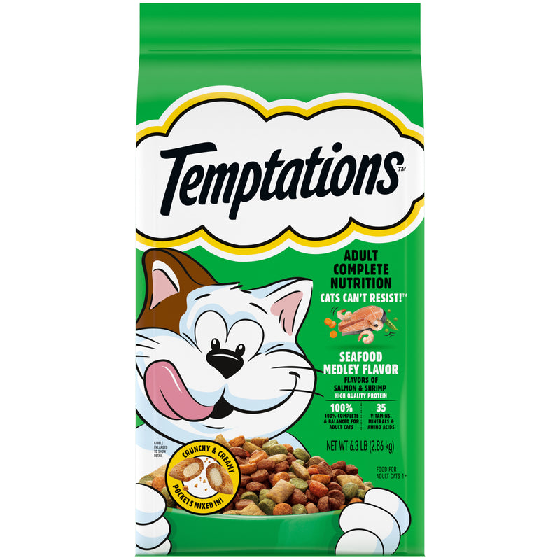 [Temptations][TEMPTATIONS Adult Dry Cat Food, Seafood Medley Flavor, 6.3 lb. Bag][Main Image (Front)]