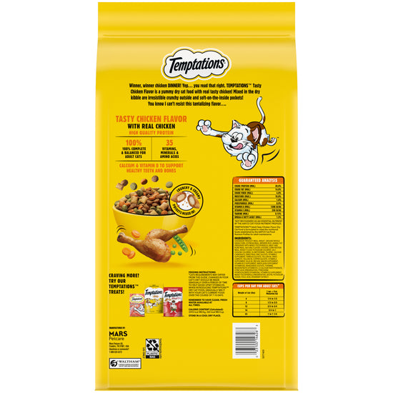 [Temptations][TEMPTATIONS Adult Dry Cat Food, Tasty Chicken Flavor, 6.3 lb. Bag][Back Image]