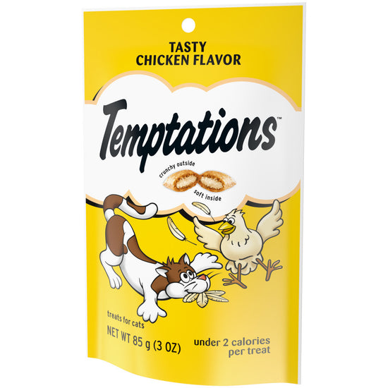 [Temptations][BUNDLES TEMPTATIONS Classic Crunchy and Soft Cat Treats Tasty Chicken Flavor, 3 oz. Pouch][Image Center Right (3/4 Angle)]