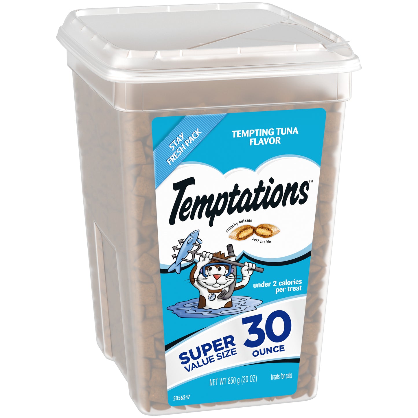 [Temptations][TEMPTATIONS Classic Cat Treats, Tempting Tuna Flavor, 30 oz. Tub][Image Center Left (3/4 Angle)]