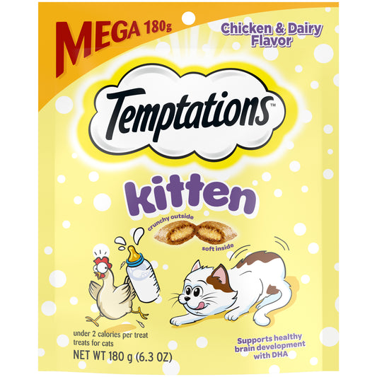 [Temptations][BUNDLE TEMPTATIONS Crunchy and Soft Kitten Treats, Chicken and Dairy Flavor, 6.3 oz. Pouch][Main Image (Front)]