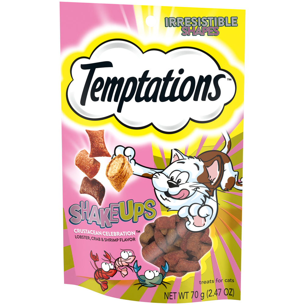 [Temptations][TEMPTATIONS ShakeUps Crunchy and Soft Cat Treats, Crustacean Celebration Flavor, 2.47 oz. Pouch][Image Center Right (3/4 Angle)]
