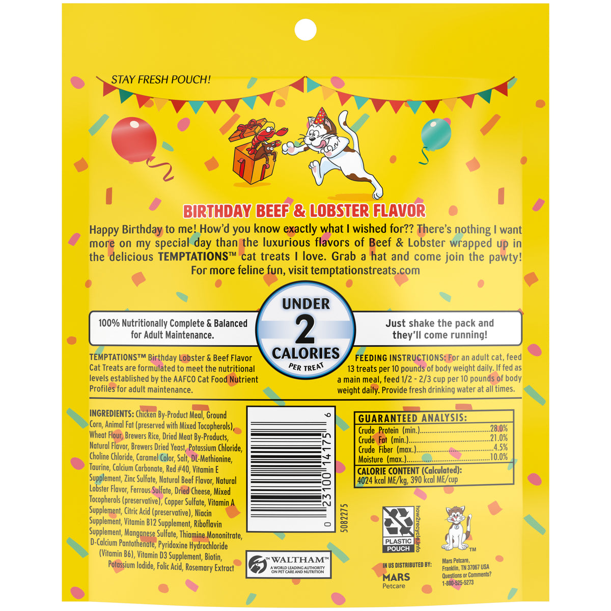 [Temptations][BUNDLE TEMPTATIONS Birthday Cat Treats, Lobster and Beef Flavor, 6.3 oz. Pouch][Back Image]