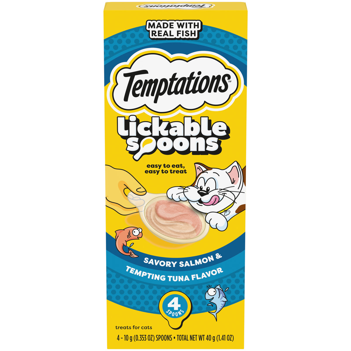 [Temptations][Temptations Lickable Spoons, Savory Salmon and Tempting Tuna Flavor, Pack of 4][Main Image (Front)]