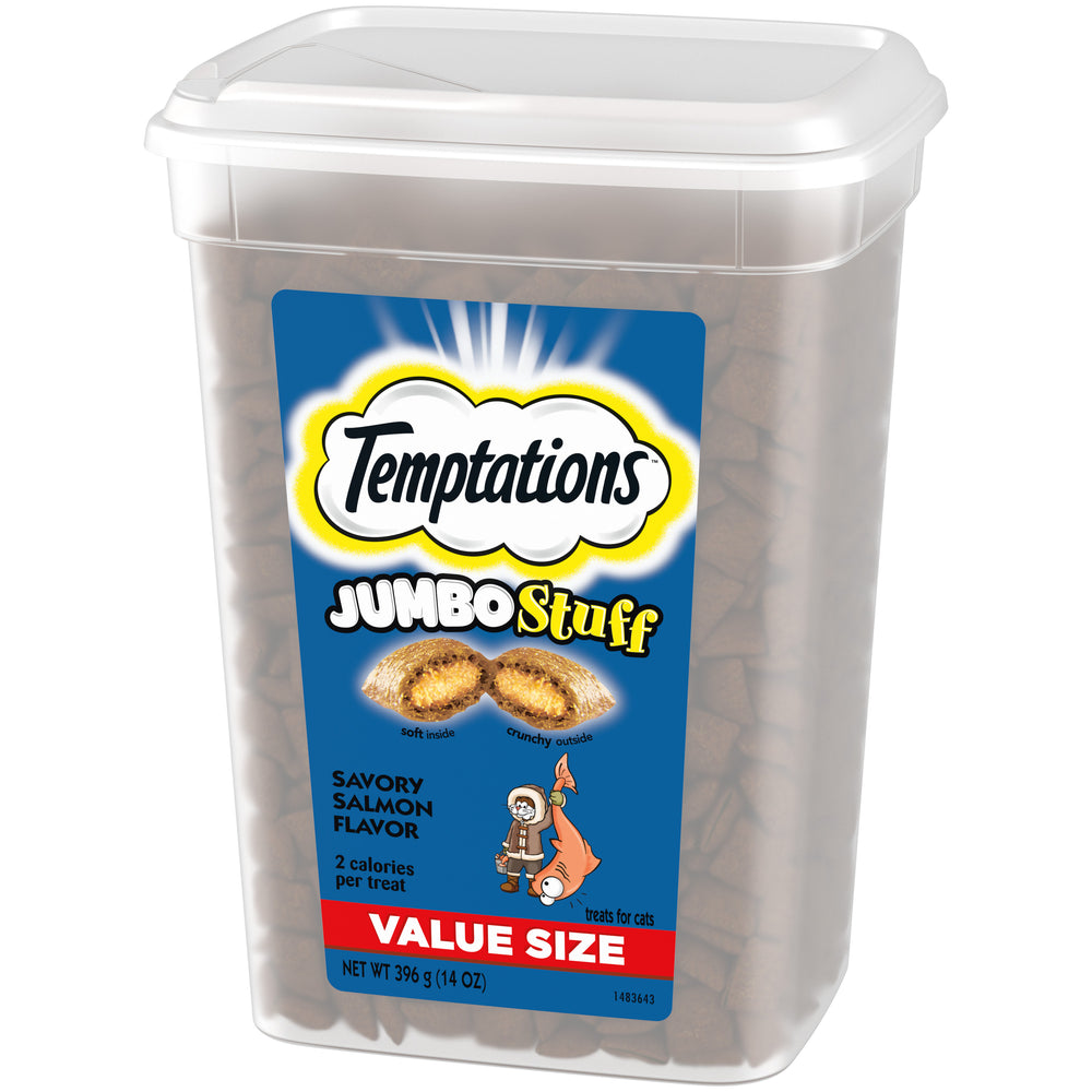 [Temptations][TEMPTATIONS JUMBO STUFF Savory Salmon 14oz Value Pack][Image Center Right (3/4 Angle)]