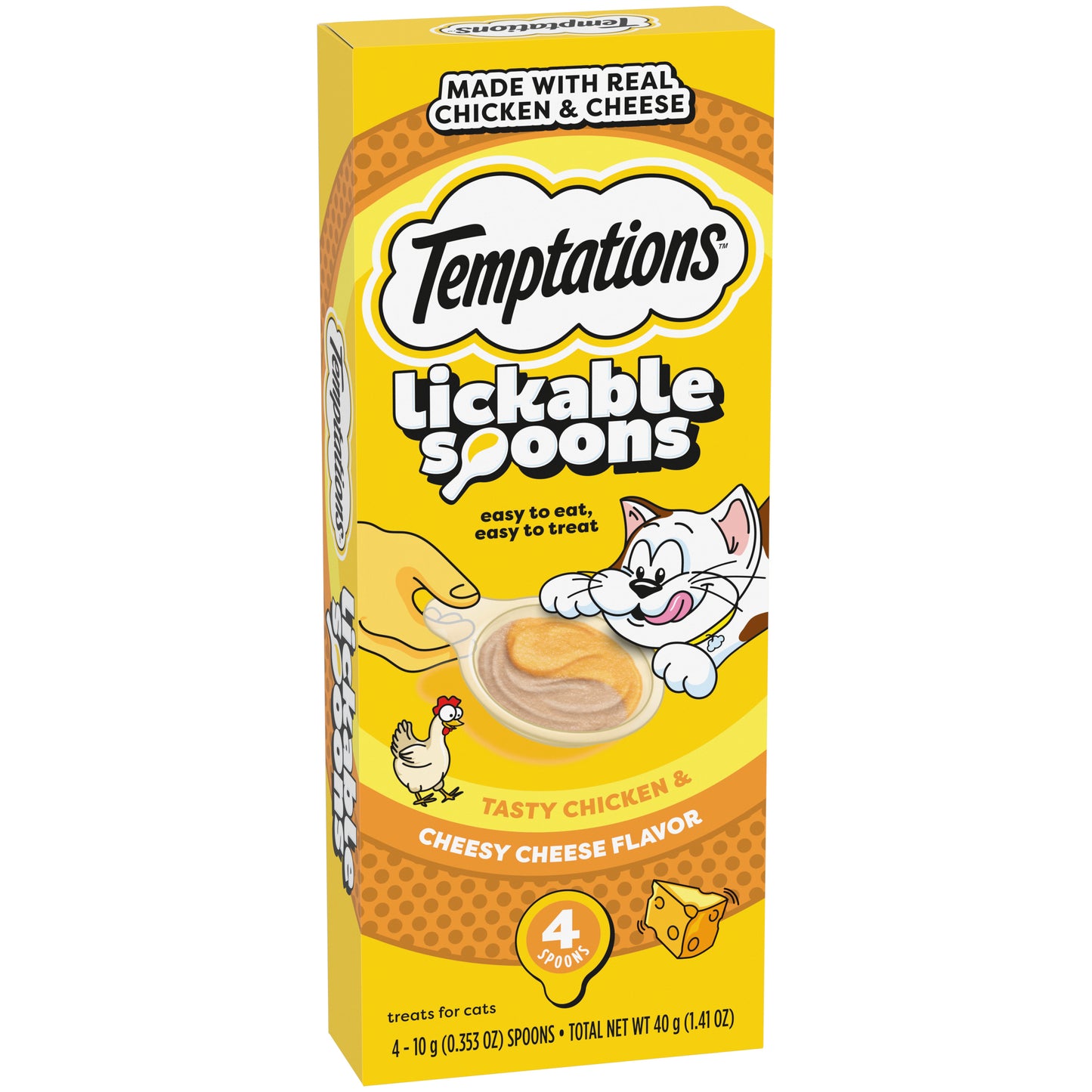 [Temptations][Temptations Lickable Spoons, Tasty Chicken and Cheesy Cheese, Pack of 4][Image Center Left (3/4 Angle)]