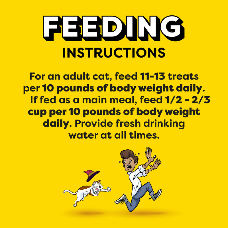 [Temptations][TEMPTATIONS MIXUPS Crunchy and Soft Cat Treats Tasty Human, Chicken, Liver & Beef Flavors, 3 oz. Pouch][Feeding Guidelines Image]