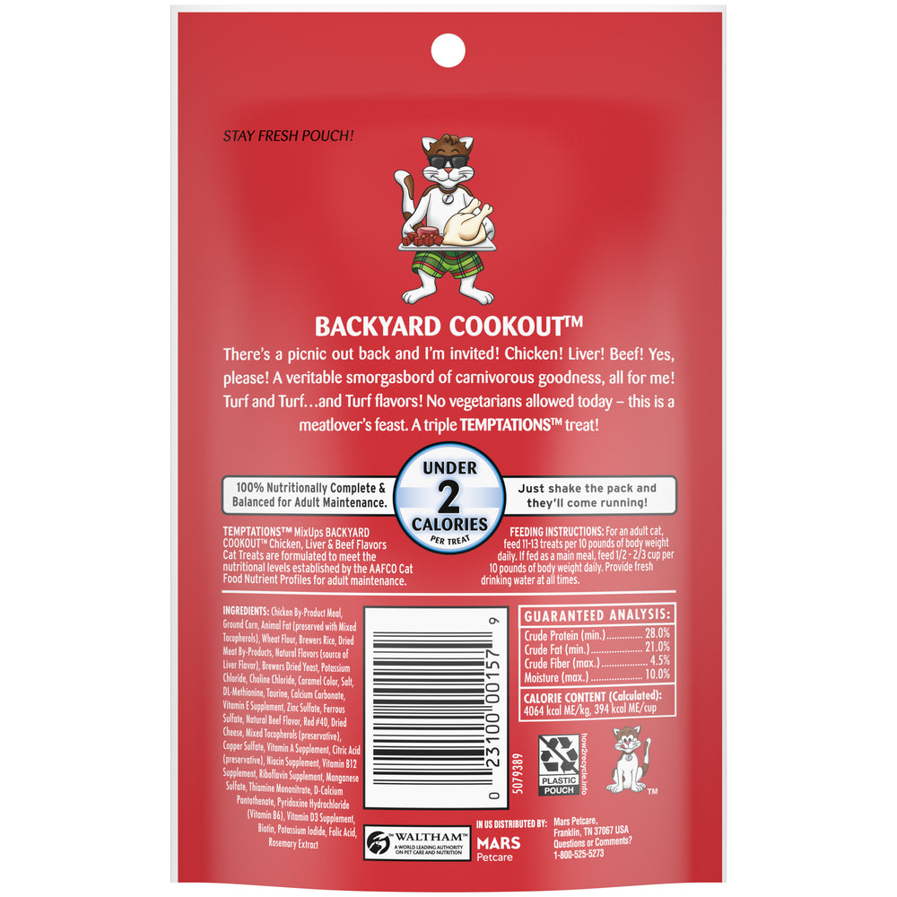 [Temptations][BUNDLE TEMPTATIONS MIXUPS Crunchy and Soft Cat Treats, Backyard Cookout Flavor, 3 oz. Pouch][Back Image]