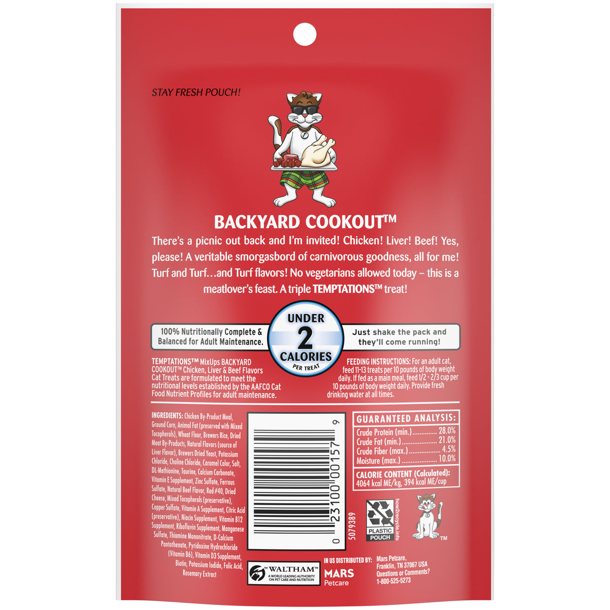 [Temptations][BUNDLE TEMPTATIONS MIXUPS Crunchy and Soft Cat Treats, Backyard Cookout Flavor, 3 oz. Pouch][Back Image]