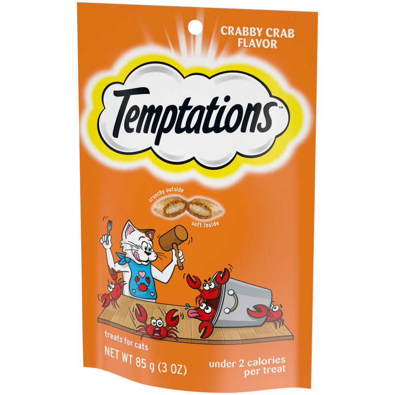 [Temptations][BUNDLE TEMPTATIONS Classic Cat Treats, Crabby Crab Flavor, 3 oz. Pouch][Image Center Right (3/4 Angle)]