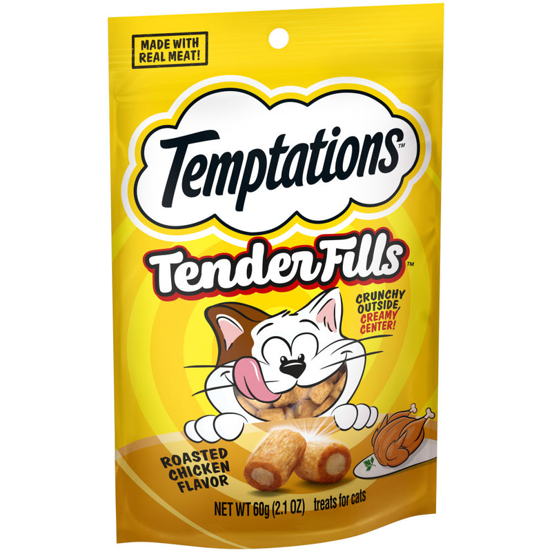 [Temptations][BUNDLE TEMPTATIONS TENDER FILLS Cat Treats, Roasted Chicken Flavor, 2.1 oz. Pouch][Image Center Left (3/4 Angle)]