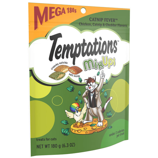 [Temptations][BUNDLE TEMPTATIONS MIXUPS Crunchy and Soft Cat Treats, Catnip Fever Flavor, 6.3 oz. Pouch][Image Center Left (3/4 Angle)]