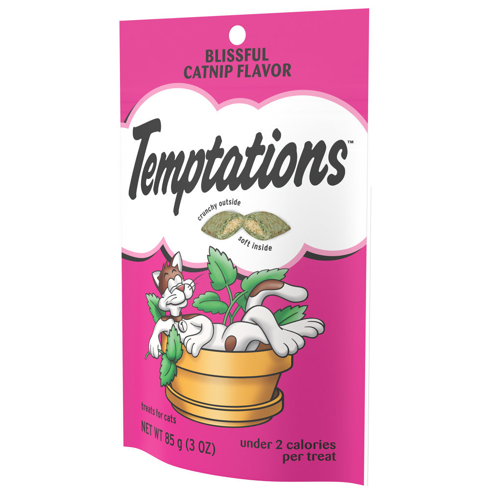 [Temptations][BUNDLE TEMPTATIONS Classic Cat Treats, Blissful Catnip Flavor, 3 oz. Pouch][Image Center Right (3/4 Angle)]