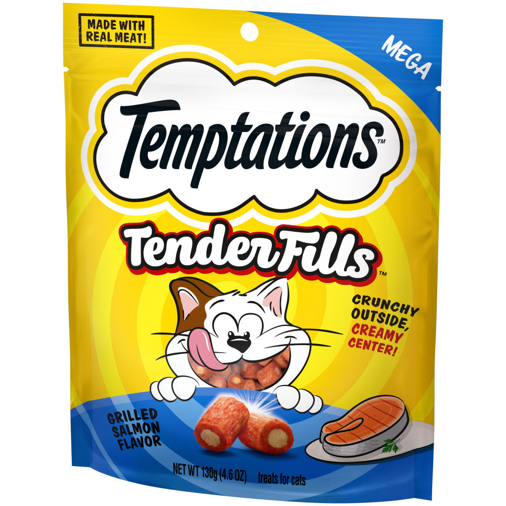 [Temptations][BUNDLE TEMPTATIONS TENDER FILLS Cat Treats, Grilled Salmon Flavor, 4.6 oz. Pouch][Image Center Right (3/4 Angle)]