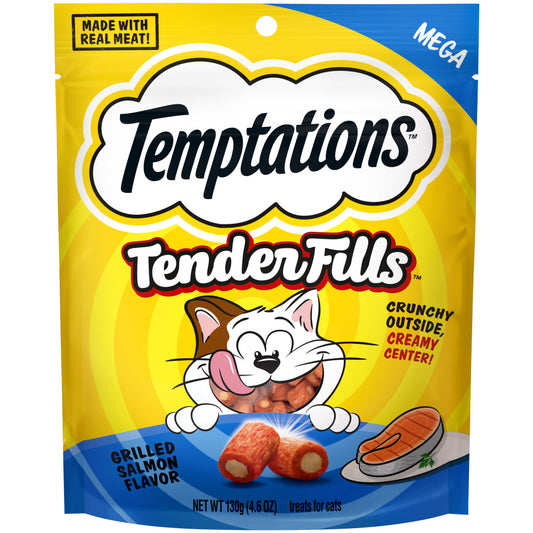 TEMPTATIONS TENDER FILLS Cat Treats, Grilled Salmon Flavor, 4.6 oz. Pouch
