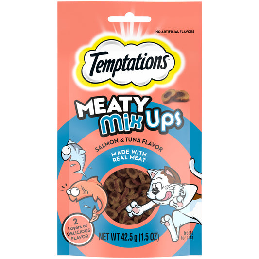 [Temptations][BUNDLE TEMPTATIONS Meaty MixUps Cat Treats, Salmon & Tuna Flavor, 1.5 oz. Pouch][Main Image (Front)]