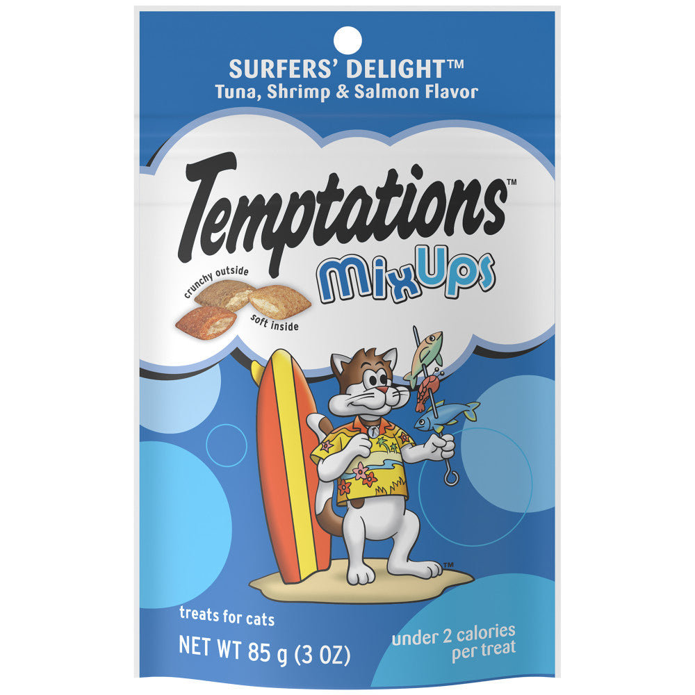 [Temptations][BUNDLE TEMPTATIONS MIXUPS Crunchy and Soft Cat Treats, Surfer's Delight Flavor, 3 oz. Pouch][Main Image (Front)]