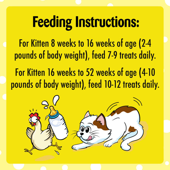 [Temptations][BUNDLE TEMPTATIONS Crunchy and Soft Kitten Treats, Chicken and Dairy Flavor, 6.3 oz. Pouch][Feeding Guidelines Image]