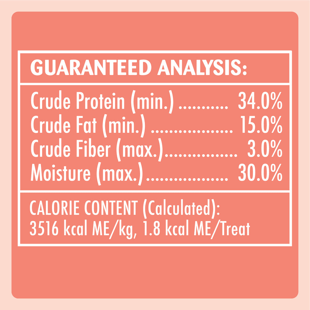 [Temptations][TEMPTATIONS Meaty Bites, Soft and Savory Cat Treats, Salmon Flavor, 4.1 oz. Pouch][Nutrition Grid/Guaranteed Analysis Image]