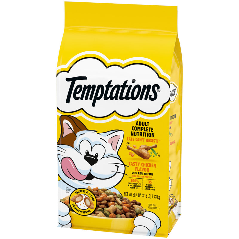 [Temptations][BUNDLE TEMPTATIONS Adult Dry Cat Food, Tasty Chicken Flavor, 3.15 lb. Bag][Image Center Right (3/4 Angle)]