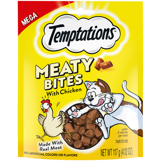 [Temptations][TEMPTATIONS Meaty Bites, Soft and Savory Cat Treats, Chicken Flavor, 4.1 oz. Pouch][Main Image (Front)]