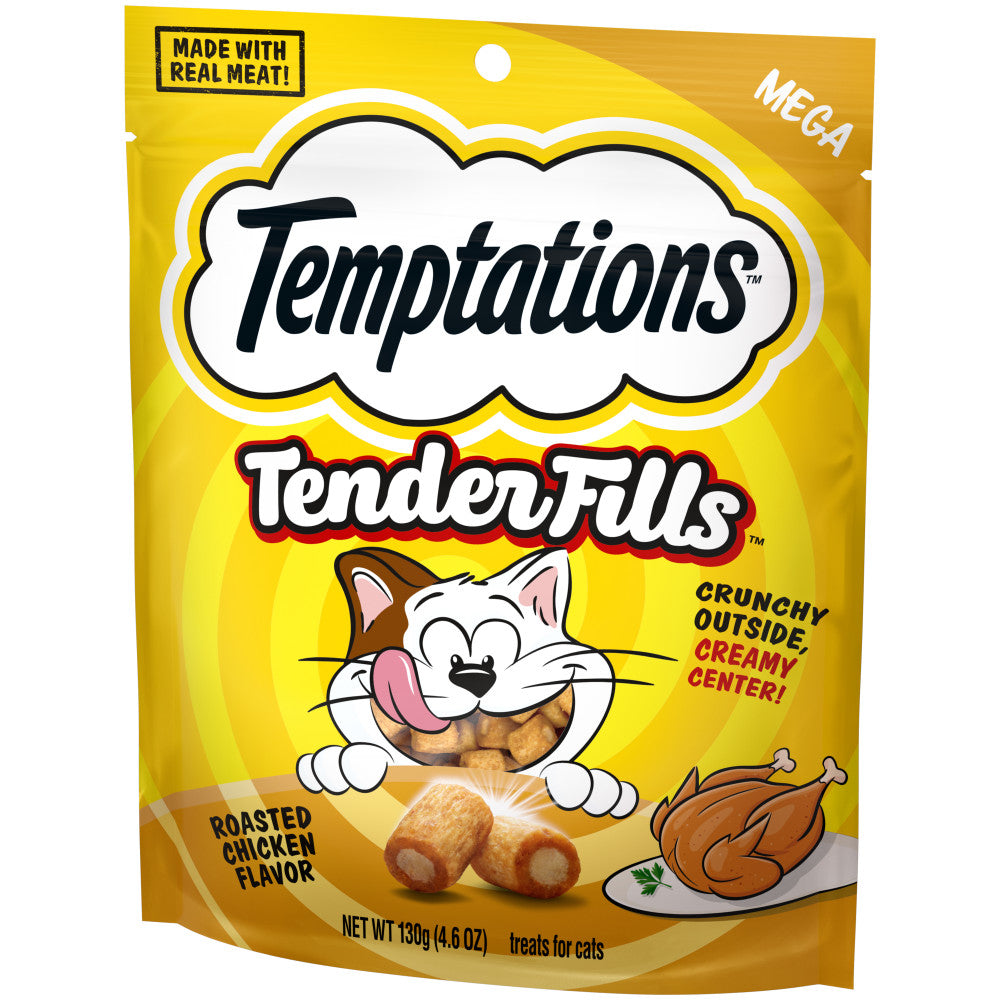 [Temptations][BUNDLE TEMPTATIONS TENDER FILLS Cat Treats, Roasted Chicken Flavor, 4.6 oz. Pouch][Image Center Right (3/4 Angle)]