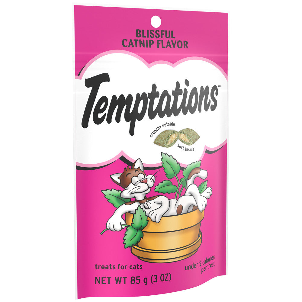[Temptations][BUNDLE TEMPTATIONS Classic Cat Treats, Blissful Catnip Flavor, 3 oz. Pouch][Image Center Left (3/4 Angle)]
