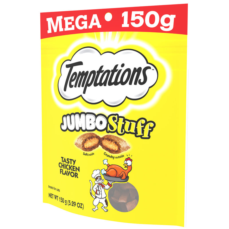 [Temptations][BUNDLE TEMPTATIONS JUMBO STUFF Cat Treats, Tasty Chicken Flavor, 5.3 oz. Pouch][Image Center Right (3/4 Angle)]