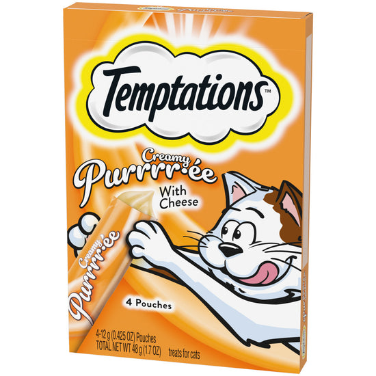 [Temptations][BUNDLE TEMPTATIONS Creamy Puree with Cheese Lickable Cat Treats, 4-Pack][Image Center Right (3/4 Angle)]