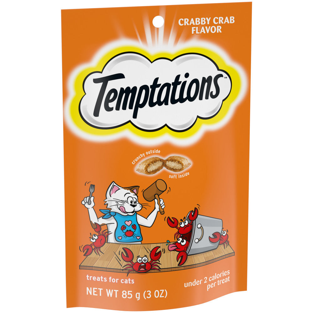 [Temptations][BUNDLE TEMPTATIONS Classic Cat Treats, Crabby Crab Flavor, 3 oz. Pouch][Image Center Left (3/4 Angle)]