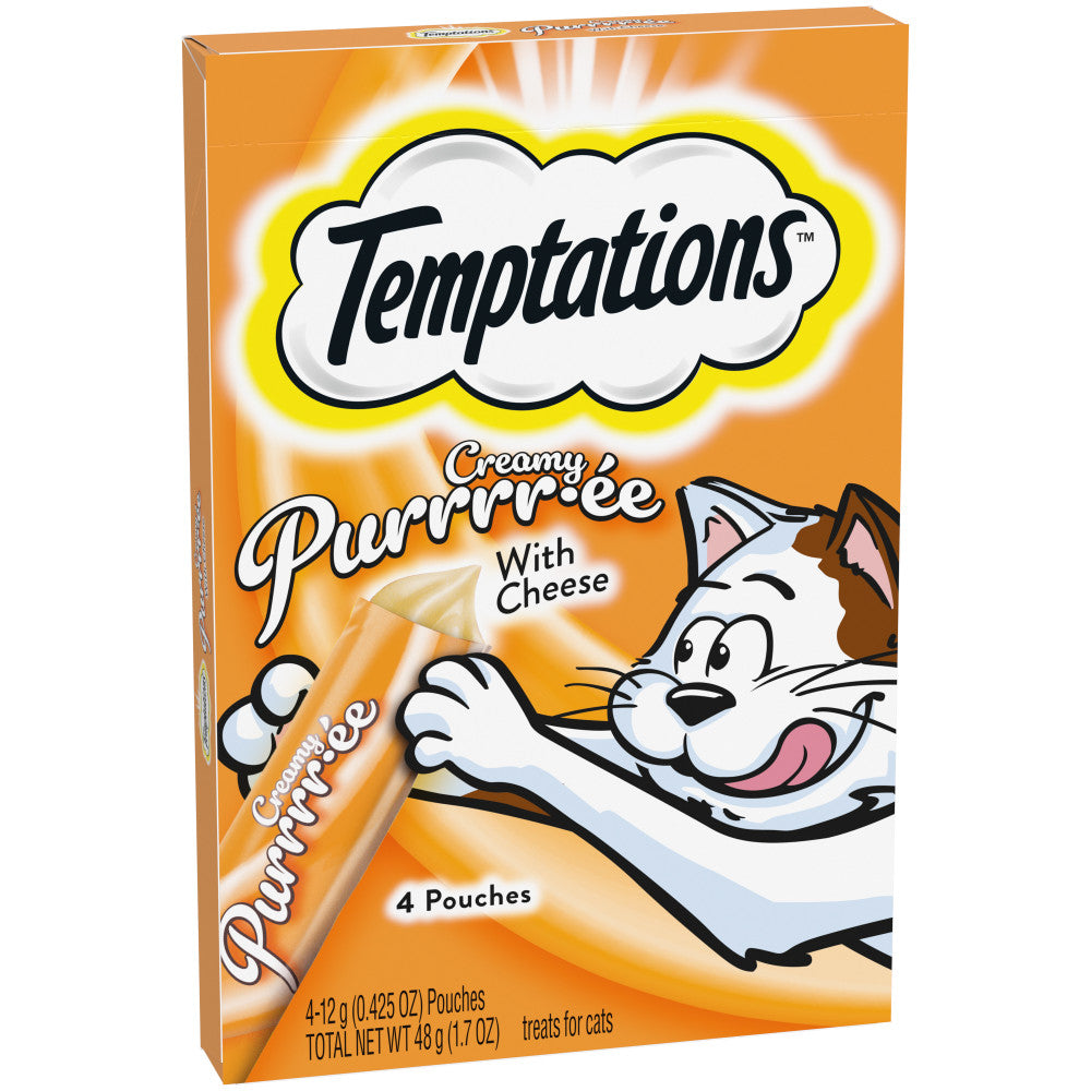[Temptations][BUNDLE TEMPTATIONS Creamy Puree with Cheese Lickable Cat Treats, 4-Pack][Image Center Left (3/4 Angle)]