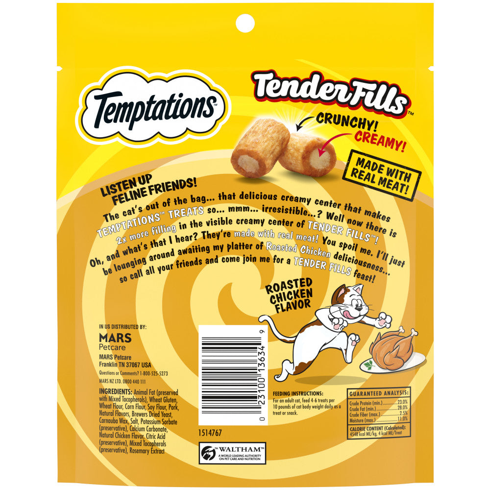 [Temptations][BUNDLE TEMPTATIONS TENDER FILLS Cat Treats, Roasted Chicken Flavor, 4.6 oz. Pouch][Back Image]