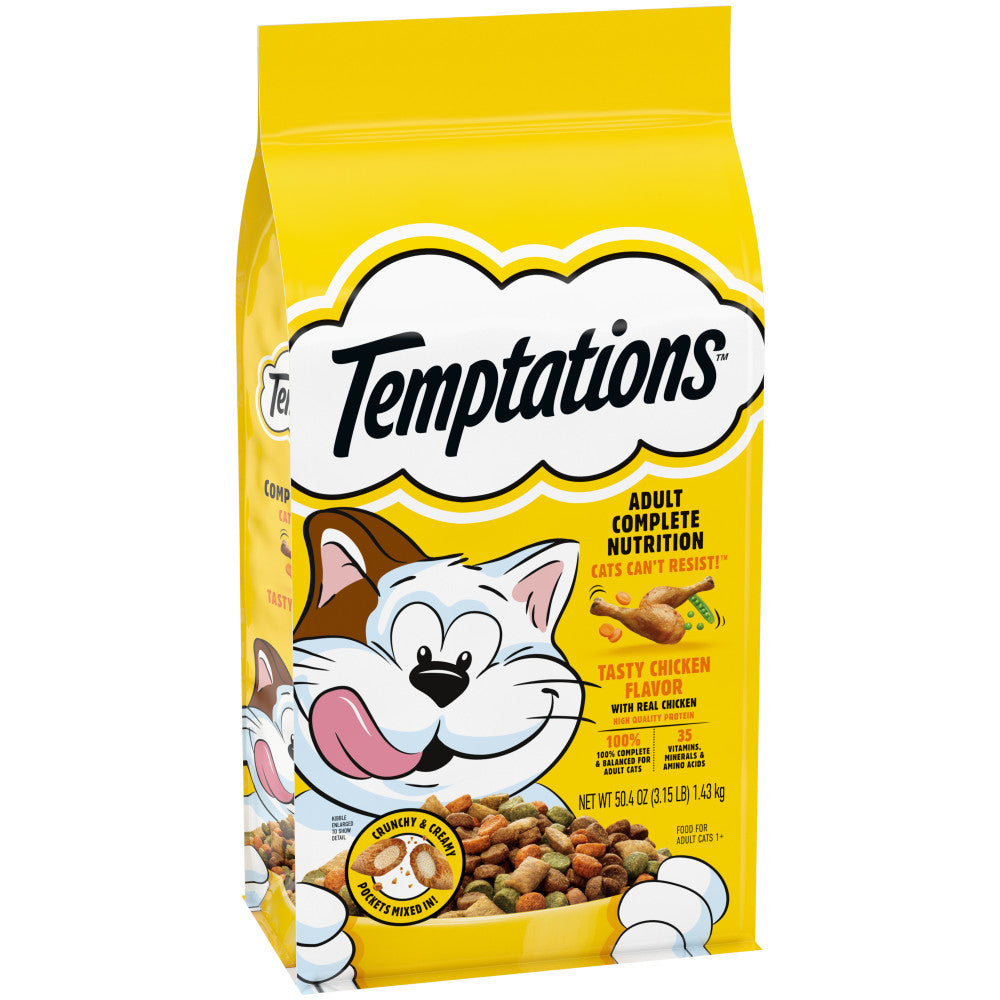 [Temptations][BUNDLE TEMPTATIONS Adult Dry Cat Food, Tasty Chicken Flavor, 3.15 lb. Bag][Image Center Left (3/4 Angle)]