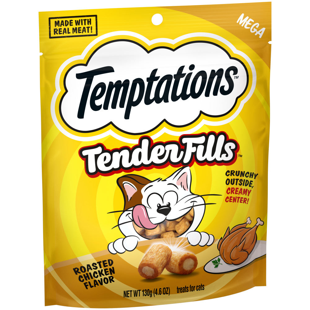 [Temptations][BUNDLE TEMPTATIONS TENDER FILLS Cat Treats, Roasted Chicken Flavor, 4.6 oz. Pouch][Image Center Left (3/4 Angle)]
