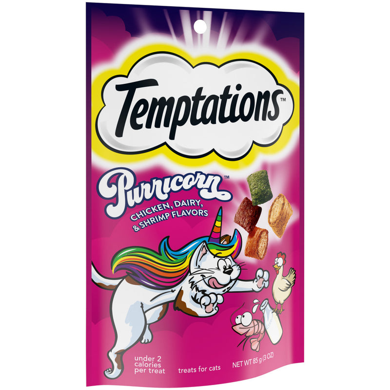 TEMPTATIONS Crunchy and Soft Cat Treats, Purricorn Flavor, 3 oz. Pouch