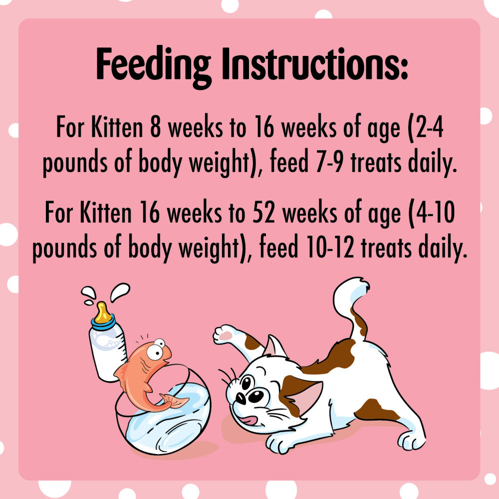 [Temptations][BUNDLE TEMPTATIONS Crunchy and Soft Kitten Treats, Salmon and Dairy Flavor, 6.3 oz. Pouch][Feeding Guidelines Image]