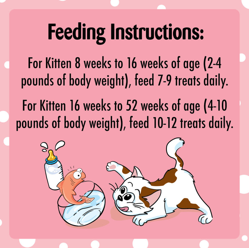[Temptations][BUNDLE TEMPTATIONS Crunchy and Soft Kitten Treats, Salmon and Dairy Flavor, 6.3 oz. Pouch][Feeding Guidelines Image]