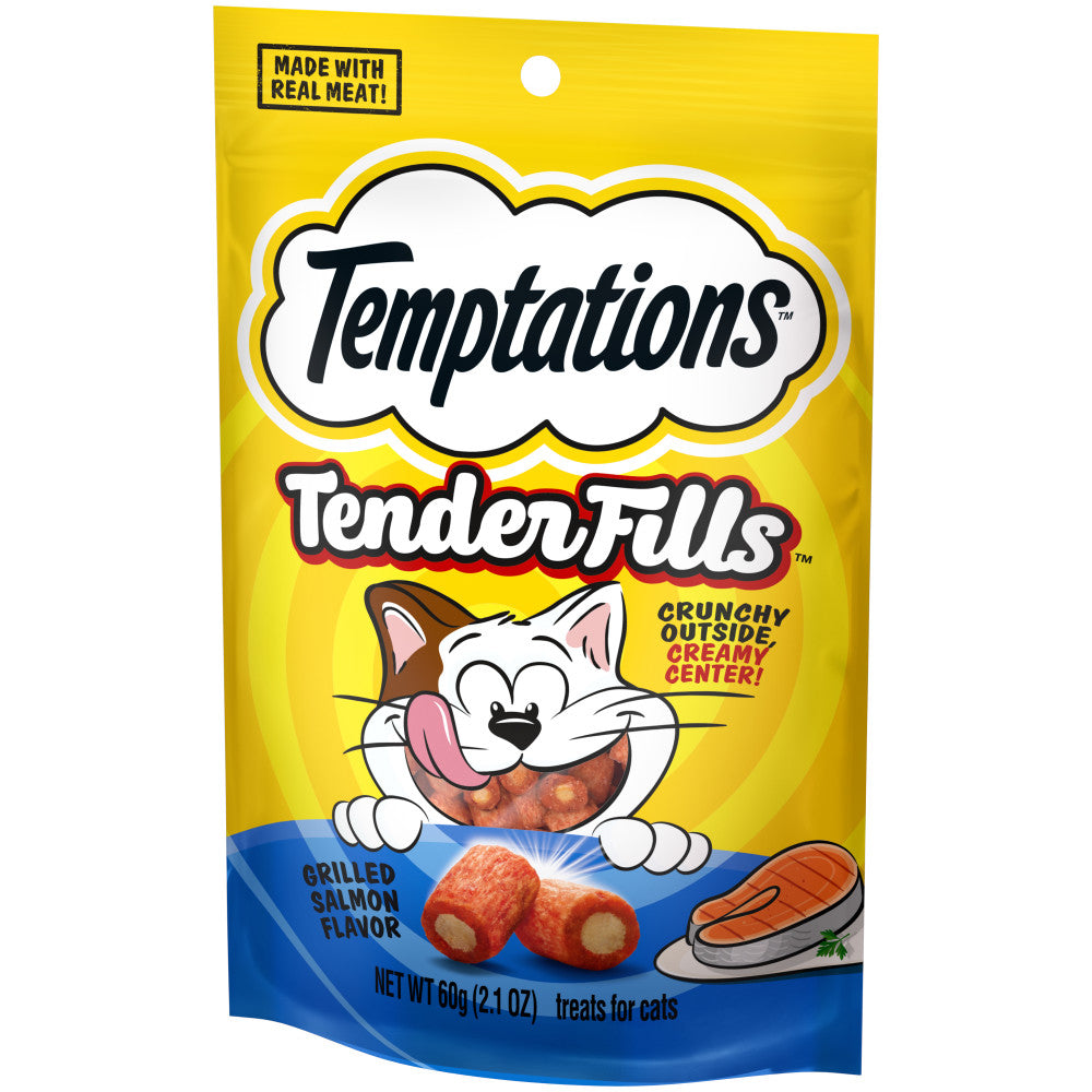 [Temptations][BUNDLE TEMPTATIONS TENDER FILLS Cat Treats, Grilled Salmon Flavor, 2.1 oz. Pouch][Image Center Right (3/4 Angle)]