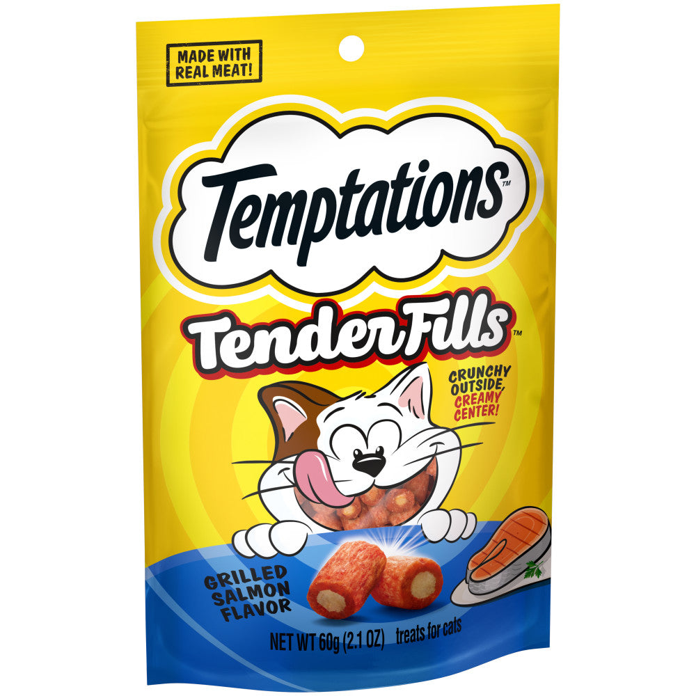 [Temptations][BUNDLE TEMPTATIONS TENDER FILLS Cat Treats, Grilled Salmon Flavor, 2.1 oz. Pouch][Image Center Left (3/4 Angle)]